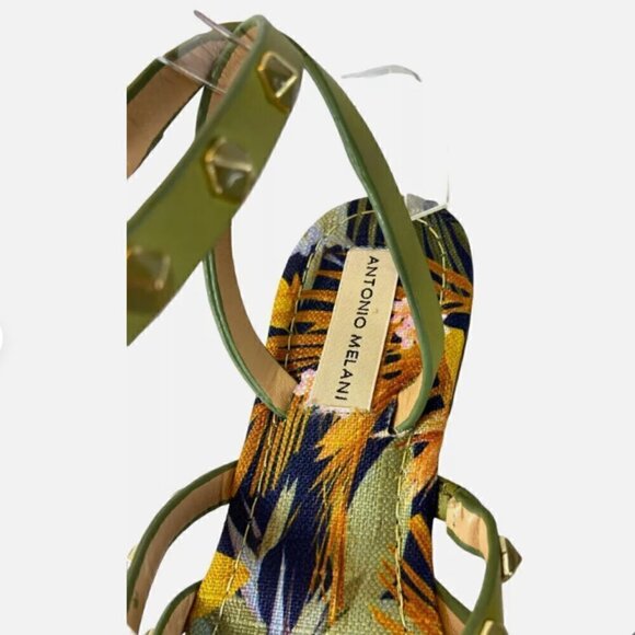 Antonio Melani Leather Studded Ankle Strap Tropical Print Sandals Size 7.5 - Picture 4 of 7